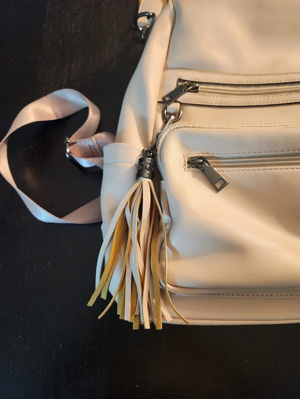 Women’s Pink Vegan Faux-Leather Purse Converts To Backpack with Tassel Accent